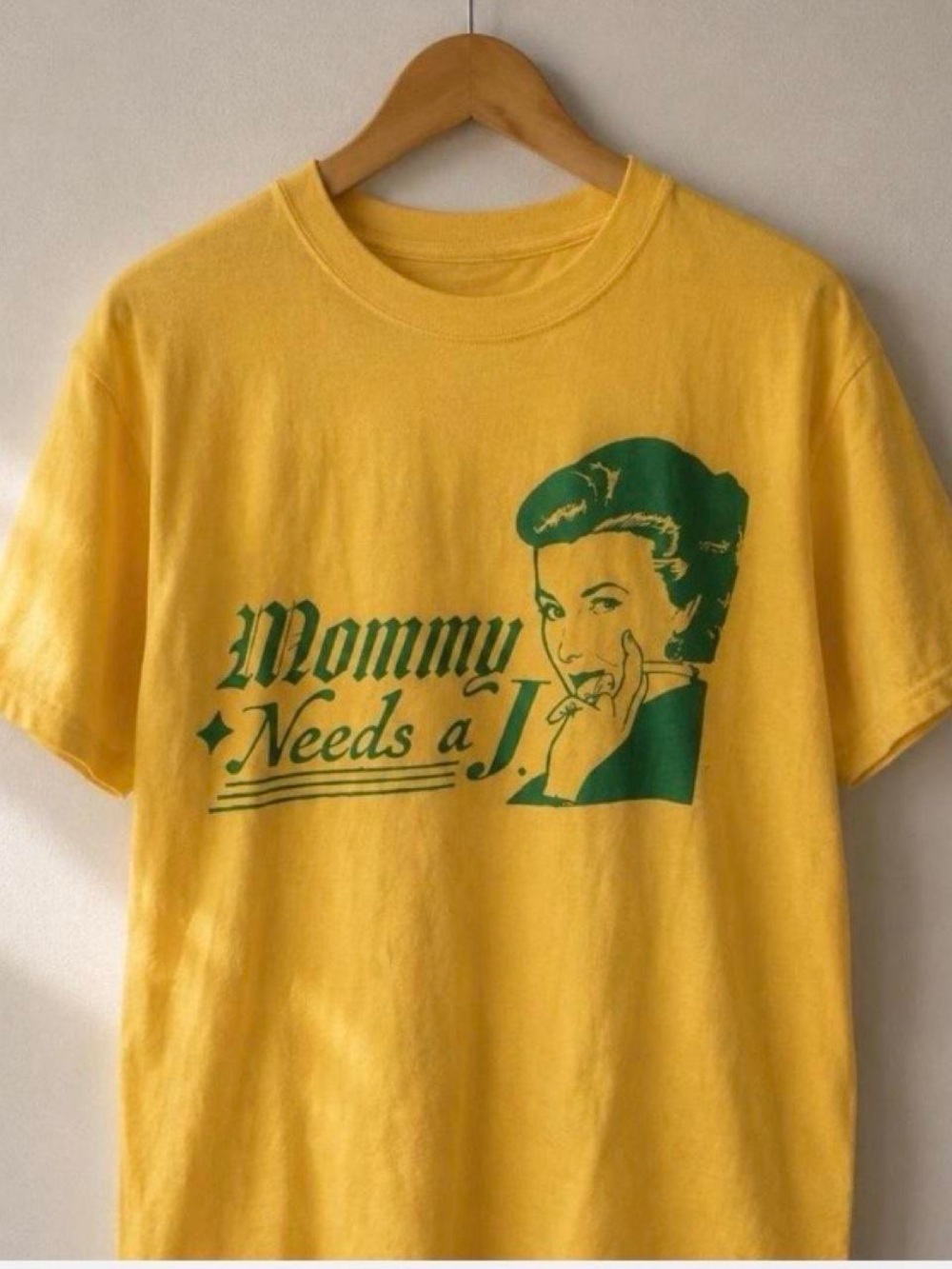 Gildan Yellow Tee with Green Retro Graphic